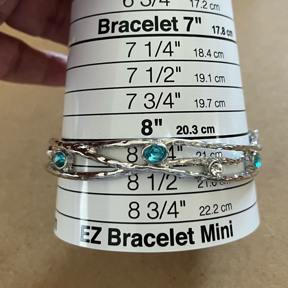 Silver Tone Rhinestone Large Bangle Bracelet - image 4